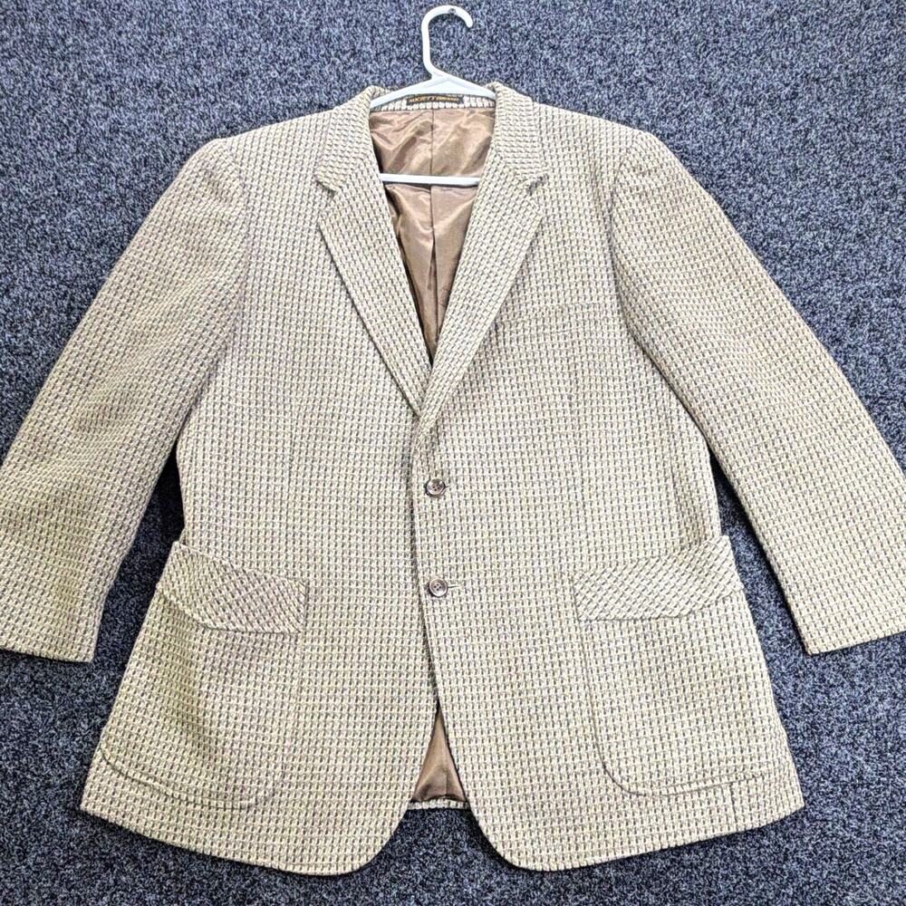 Society Brand Men’s Beige Herringbone Tweed 2-Button Blazer 42R Inner Pockets
